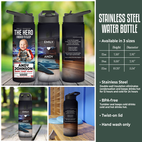 Personalized "The Hero I Rocked to Sleep" Baby Thor Tumbler – Custom Name, Date & Message